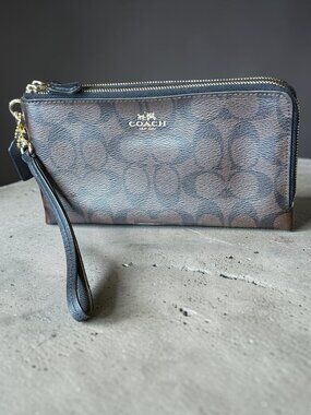 Coach Double Zip Wristlet walnut/black K1577 F53563